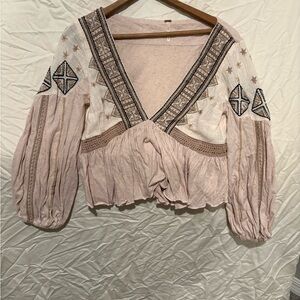 Free People Pink Embroidered Crop Top